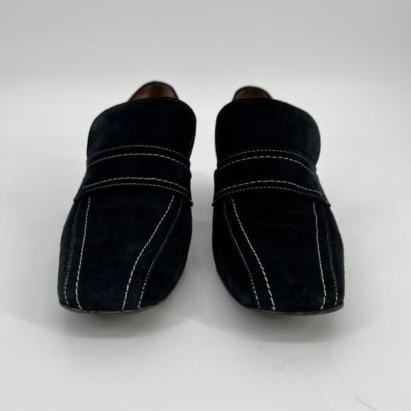 Aquatalia Carmeline Loafer Womens 10 Black Suede Leather Heeled Square Toe Italy - Picture 2 of 9